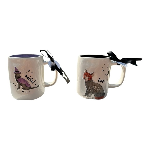 Rae Dunn |  Halloween Cat Mugs | Wicked & Boo - Set Of 2 - Picture 1 of 13